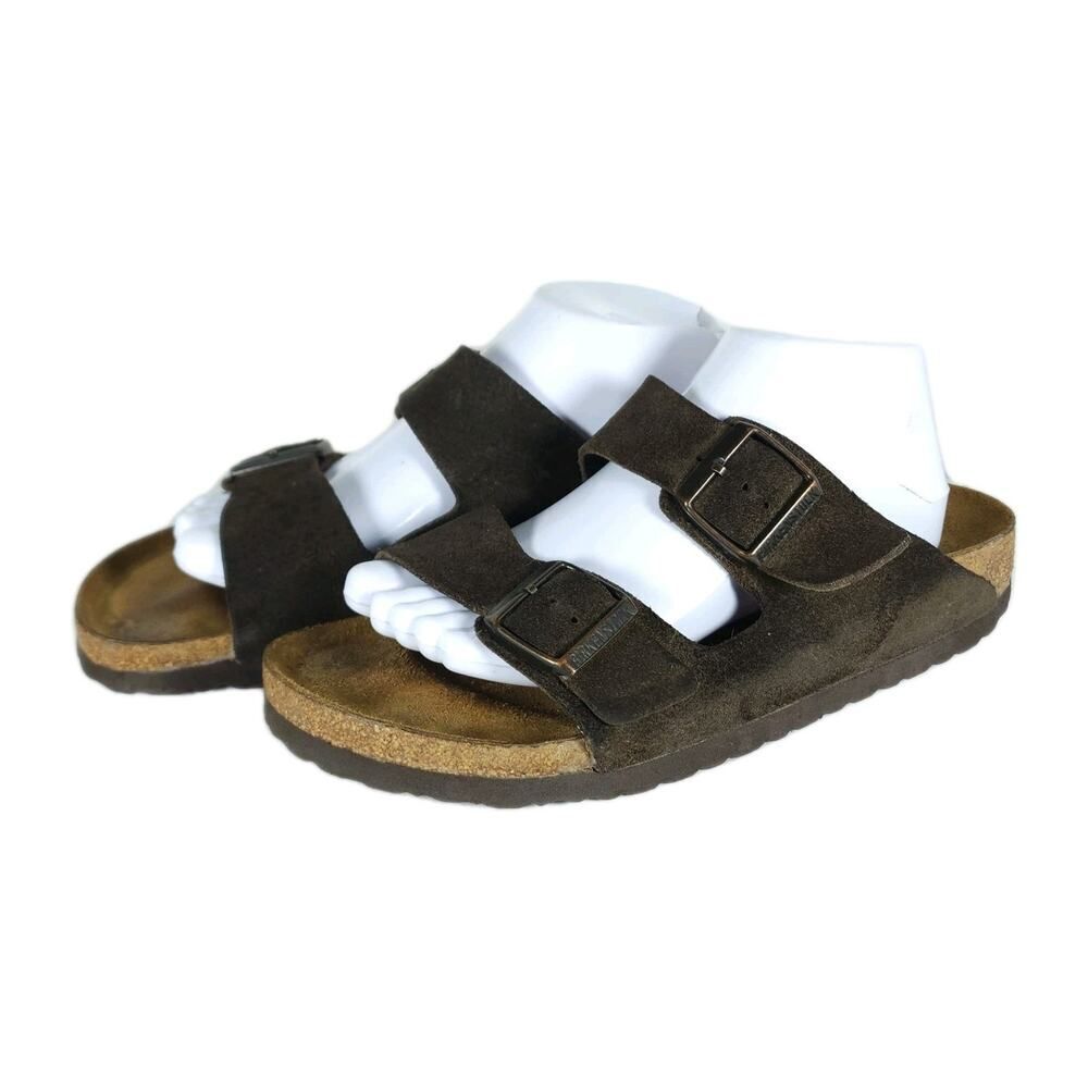 BIRKENSTOCK Arizona US L10 / M8 Brown Suede SoftFB 2 Straps Slide Sandals Shoes